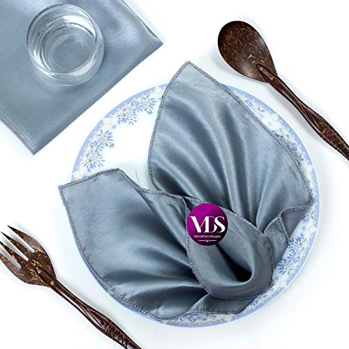 VDS - 200 Pieces | Satin Napkins 20 x 20 Inch Square | Kitchen & Dinner Table Napkins Cloths Handkerchief for Restaurant Bistro Wedding Christmas Birthday Party Dinner Decoration (Light Grey) by VDS
