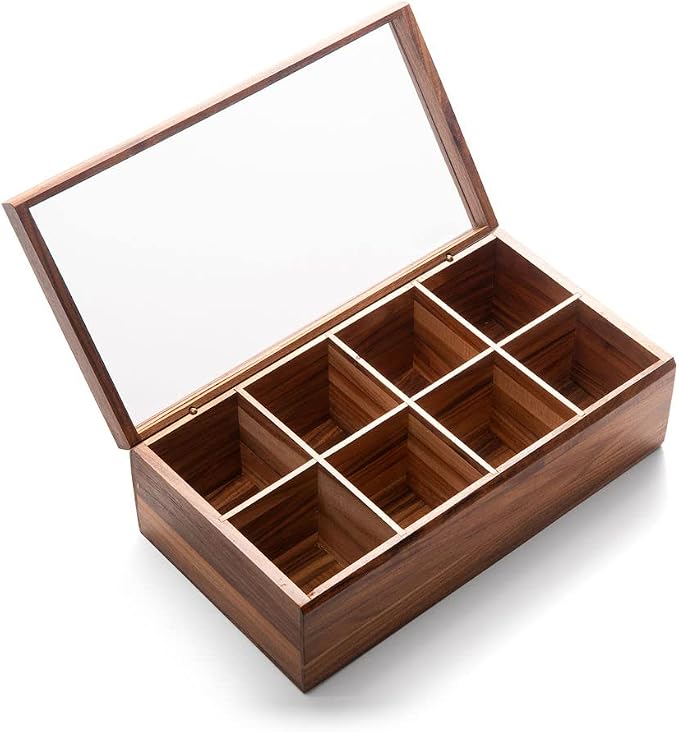 Ironwood Cornwall Tea Box, 8 Compartment Tea Organizer, Acacia Wood - Image 3
