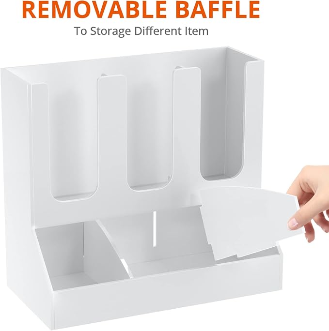 Richboom Cup and Lid Organizer, 6 Compartments with 2 Removable Dividers Coffee Station Countertop Cup Dispenser Condiment Organizer Accessories Caddy for Breakroom, Office, Home - White - Image 3