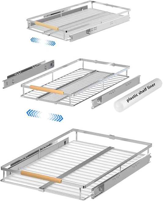Expandable Pull Out Cabinet Drawer, Slide Out Shelves Heavy Duty Metal, Kitchen Pantry Under Sink Storage Roll Out Drawer for Pots, Pans, 22.4''Deep(3 Pack) by PerfectdesignforyourHOME