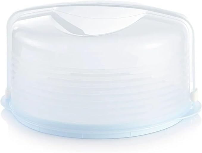 Tupperware Round Cake Taker Carrier Ice Blue Sheer with Ice Blue Base - Image 3