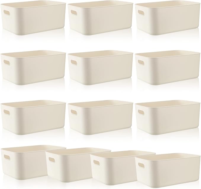 Zopeal Plastic Storage Bins 10 Pcs White Pantry Organizer Bins Small Baskets Storage Containers for Home Kitchen (14 x 10.5 x 6.4 Inch) by Zopeal
