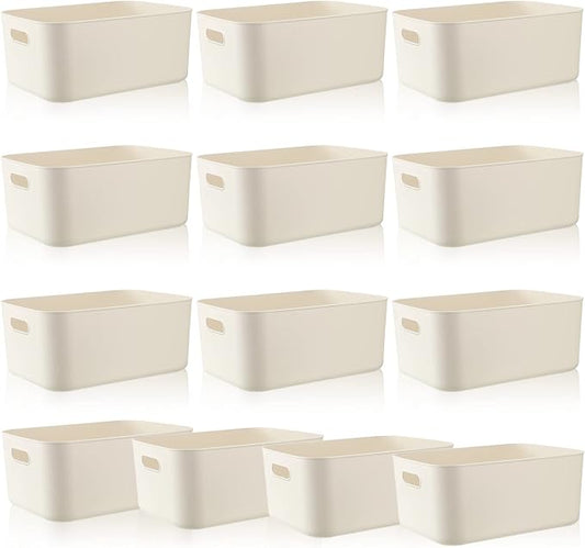 Zopeal Plastic Storage Bins 10 Pcs White Pantry Organizer Bins Small Baskets Storage Containers for Home Kitchen (14 x 10.5 x 6.4 Inch) by Zopeal