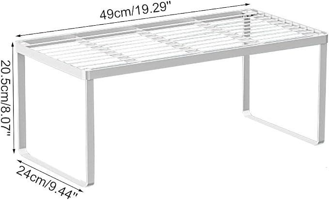 Kitchen Cabinet Storage Shelf Stackable Wire Spice Rack Organizer Heavy Duty Space Saver for Bathroom Bedroom Closet Laundry Room Office Countertop - White, Pack 1 - Image 2