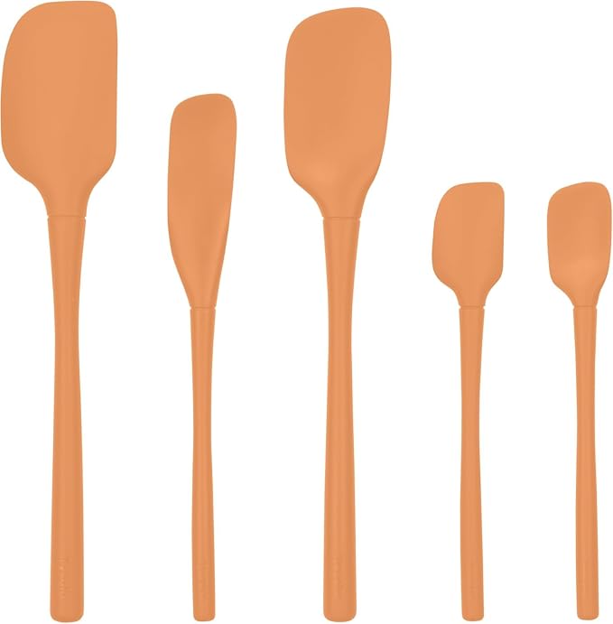 Tovolo Flex Core 5 Piece Silicone Spatula Set Heat Resistant All Silicone Utensils Include Non Stick Spatula Spoonula Jar Scraper, Dishwasher Safe BPA Free Spatulas for Baking Mixing, Apricot Orange by Tovolo