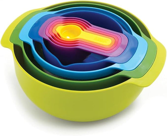 Joseph Joseph Nest 9 Plus, 9 Piece Compact Food Preparation Set with Mixing Bowls, Measuring cups, Sieve and Colander, MultiColor by Unknown