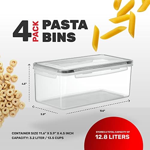 DWËLLZA KITCHEN 4 Pack Cereal Containers Storage Airtight Food Storage Containers and Set of 4 Pasta storage Containers for Pantry Organization and Storage - Image 6