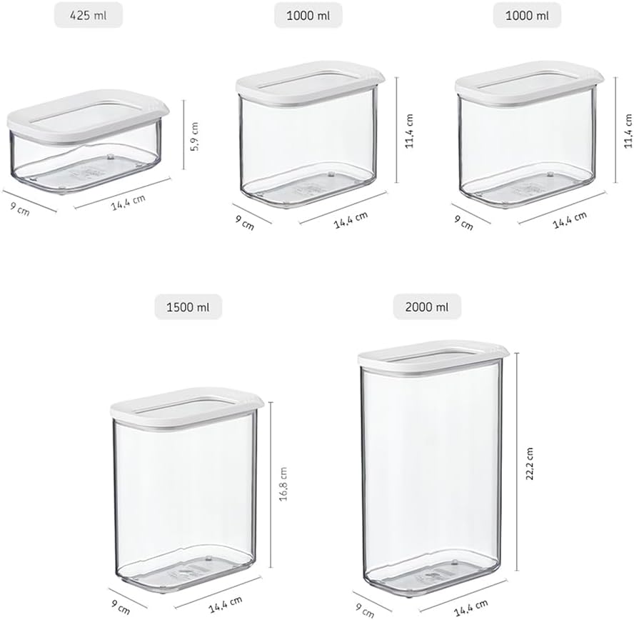 Mepal Food Storage Container 5-Piece Set - Food Containers - Kitchen Container & Organizer - Stackable & Airtight Food Storage Container - 1x 2000 ml, 1x 1500 ml, 2x 1000 ml & 1x 425 ml - White - Image 3