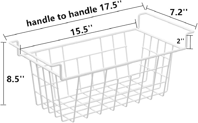 Slideep 17.5" Large Hanging Baskets Freezer Organizer Bin Sturdy Metal Wire Storage Baskets Organization for Pantry, Kitchen, White, Set of 2 - Image 2