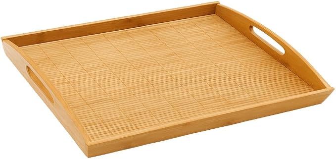 Large Bamboo Tray with Handle for Tea Lunch Dinner Butler Serving Tray Shelf Tray, 20"x13" -WOODO Collection by JapanBargain