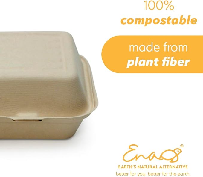 100% Compostable Disposable Food Containers with Lids [6”X6” 500 Pack] Eco-Friendly Take-Out TO-GO Containers, Heavy-Duty, Biodegradable, Unbleached by Earth's Natural Alternative - Image 3