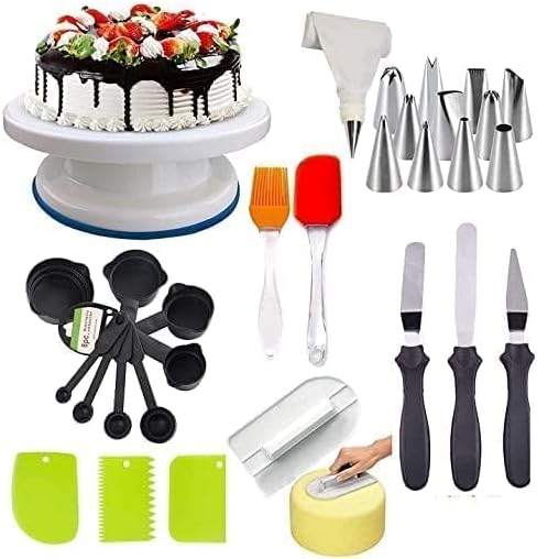 12 Piece Cake Decorating Nozzle Cake Making Set Combo - Versatile Baking and Cake Decoration Kit with 360-Degree Rotating Turntable, Icing Nozzles, Scraper Set, Silicone Spatulaa (Combo 3) by Unknown