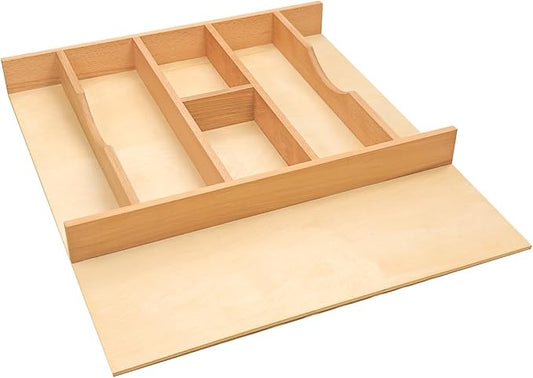 Silverware Drawer Organizer - Trim-to-Fit with Adjustable Dividers for Kitchen Utensil Storage, Beech Wood Frame with 11 Sizes (19.25" W x 22" D) by Unknown