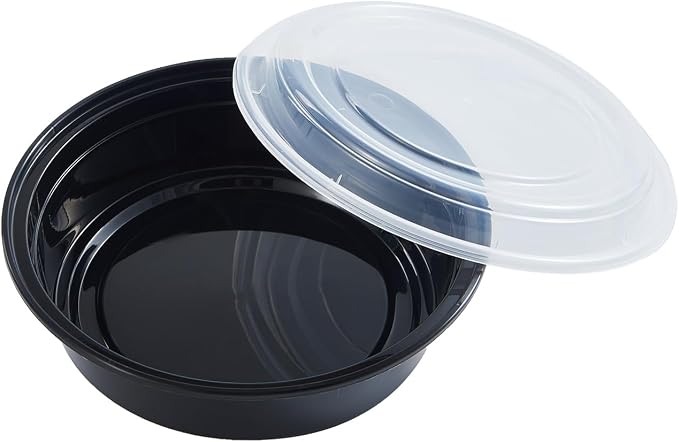 CIAO! 24oz Heavy Weight Injection Molded Microwavable Black Round Food Container with Lid (150/case) - Image 8