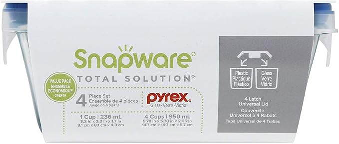 Snapware Total Solutions (2-Pack, 1 & 4 Cup) Glass Food Storage Containers Set, Airtight & Leakproof Locking BPA-Free Lids, Freezer Dishwasher Microwave Safe - Image 7