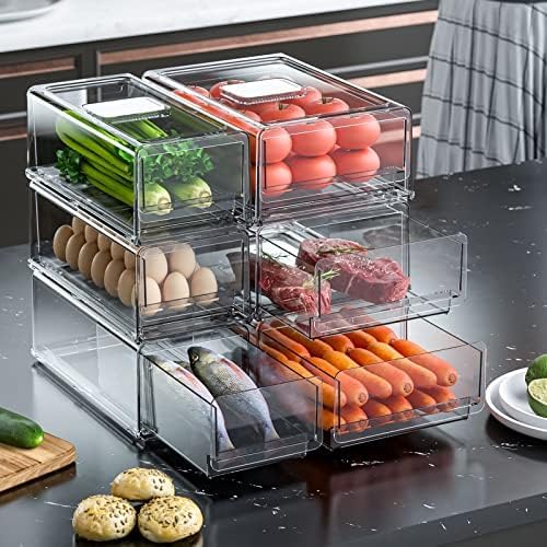 YekouMax Pantry Organizers and Storage Bins, Refrigerator Organizer, Plastic Stackable Storage Bins with Drawers, Pull-Out Cabinet Containers for Fridge Kitchen Office (2 PACK, Extra Large & Medium) - Image 7