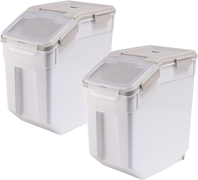 50 lbs Flour Storage Container, 2 Pack Rice Storage Container with Measuring Cup & Scoop, Pet Food Storage Container Dog Cat Food Bin, Grey - Image 7