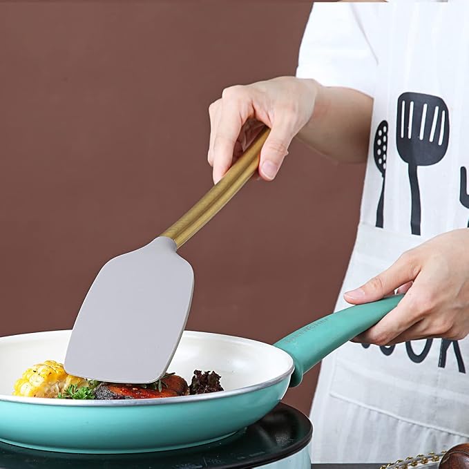 Berglander Non-stick Silicone Solid Turner, Titanium Gold Plating handle, Barbecue Spatula for Cooking, Dishwasher Safe, Easy to Clean - Image 7