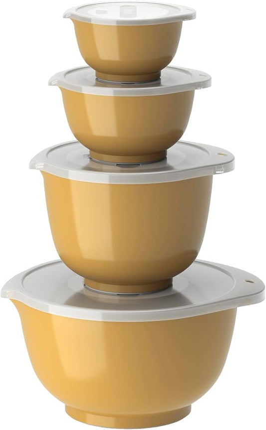 Rosti Margrethe Set of 4 Plastic Mixing Bowls - 4 Lids Included - Airtight Salad Bowls - Airtight Salad Bowls - 0.25 Litre, 0.5 Liter, 1.5 Litre and 3 Litre, Curry by Rosti