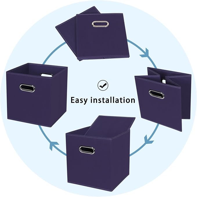 Fabric Cubby Storage Bins,13x13x13 Inches,Cube Organizer Bin Foldable Storage Boxes with Dual Handles Fabric Organizer Box and collapsible Storage basket,Set of 8,Navy Blue - Image 6