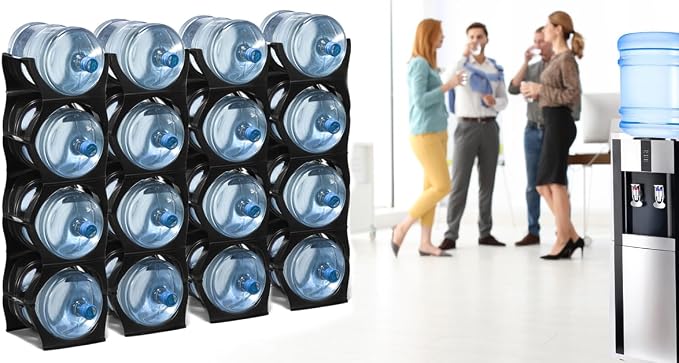 Stackable Water Bottle Storage Rack Best Water Jugs 5 Gallon Organizer. Jug Holder for Kitchen, Cabinet and Office Organizing. Reinforced Polypropylene (Black, 4 No Shelf) - Image 5