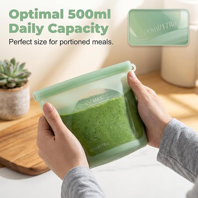 Reusable Silicone Food Storage Bags, Leakproof Sous Vide Bags, Premium Lunch Containers, Reusable Freezer Bags, Dishwasher Oven Microwave Freezer Safe, Premium Lunch Containers Safe 2 Pack - Image 8