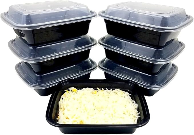 12 oz. Rectangular Microwaveable Black Plastic Disposable Food Storage Containers with Lids - BPA Free (Pack of 150 Sets) - Image 4