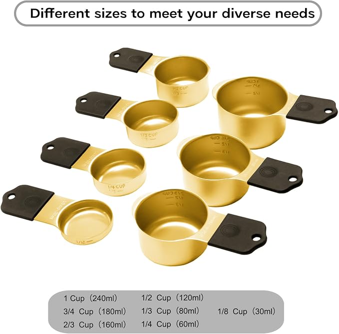 Magnetic Measuring Cups and Spoons Set, Including 7 Stainless Steel Nesting Gold Measuring Cups & 8 Magnetic Gold Measuring Spoons with 1 Leveler for Cooking & Baking - Image 2