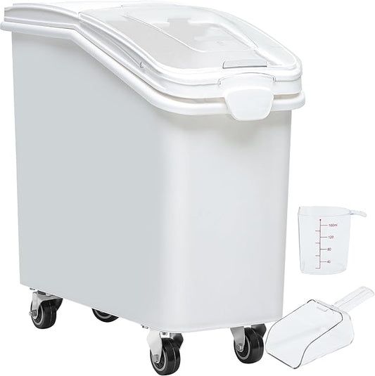 YITAHOME 27 Gallon Ingredient Bin, Commercial Food Container with 625 Cups, Large Flour Storage Container Bin with 360° Wheels, Scoop and Lid for Kitchen, White by YITAHOME