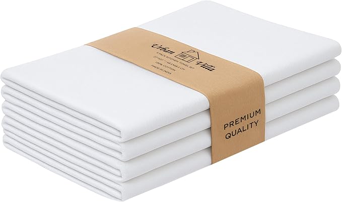 Urban Villa Kitchen Towels Cotton Dish Towels 27”x27” (Set of 4) White by CottonTrends