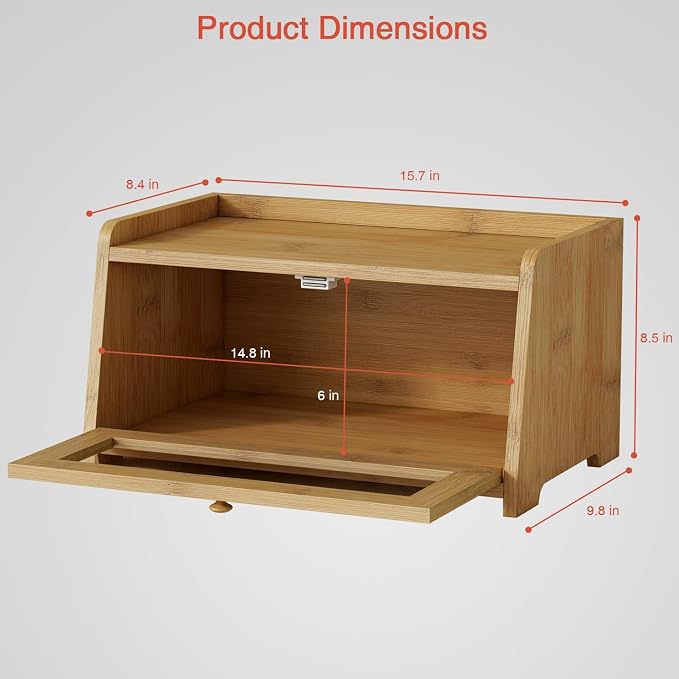 Goozii Wood Bread Box for Kithcen Countertop, Rustic Breadox Storage Container for Homemade Bread, Small Compact Bread Keeper Holder Organizer with Window (Natural Bamboo) - Image 6