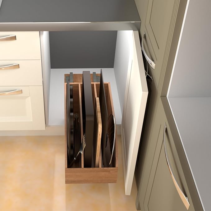 DINDON Pull Out Cabinet Organizer for Pans, Pot lid, Cookie Sheet, Cutting Board, Baking Tray, Slide Out Kitchen Cabinet Storage Organizer, 10.5''W X 21"D X 10.6"H, Wood - Image 6
