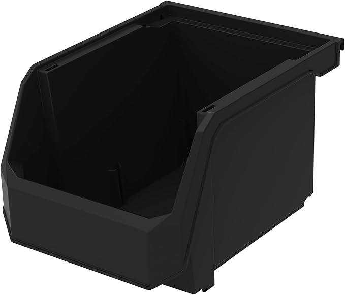 Medium-Tall Stackable Plastic Storage Bins, 4-Pack, Black | Open-Front Stackable Bins For Garage, Pantry, Closet & Office, 7"L X 11"W X 8"H, Nests When Empty, Durable Plastic, - Image 5