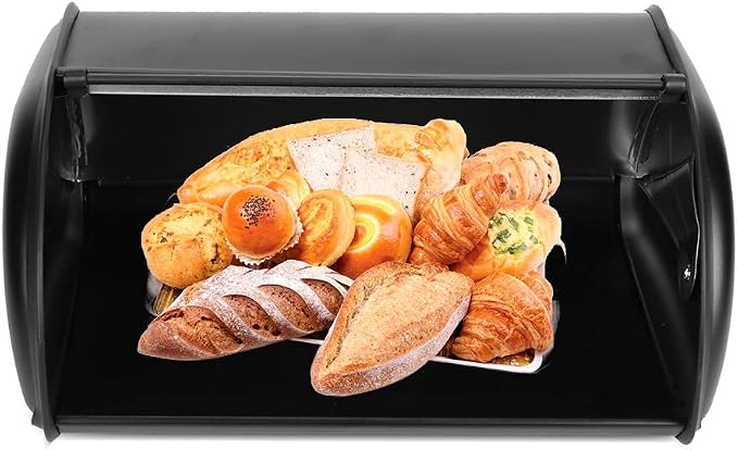 Bread Box for Kitchen Countertop, Stainless Steel Bread Holder, Large Capacity Bread Storage Container, Metal Bread Bin, Morden Bread Box with Rolling Door for Homemade Breads, Pastries,(Black) - Image 3
