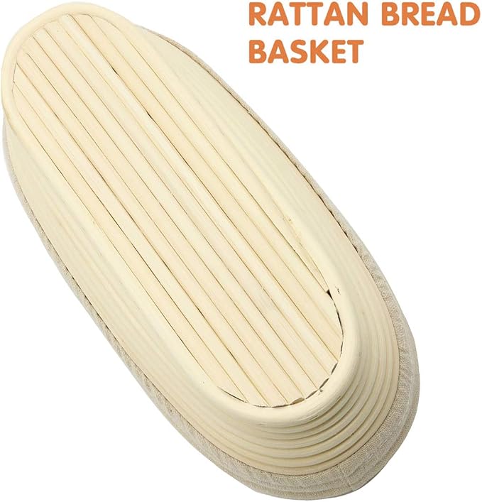 2 PCS 10 inch Oval Long Banneton Brotform Bread Dough Proofing Rising Rattan Basket & Liner for Professional & Home Bakers - Image 2