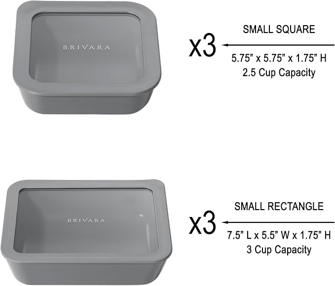 12-Piece Glass Meal Prep Containers Set with Lids (6 Containers + 6 Lids) | Microwave-Safe Airtight Seal, Oven-Safe Ceramic-Coated Glass | Zero Plastic, No PFAS/PFOA/BPA [Smoke] - Image 2
