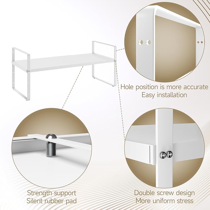 16.5~27.1" Expandable Shelf，1Pack 10.2" Wide Adjustable Height Cabinet Shelves，White - Image 4