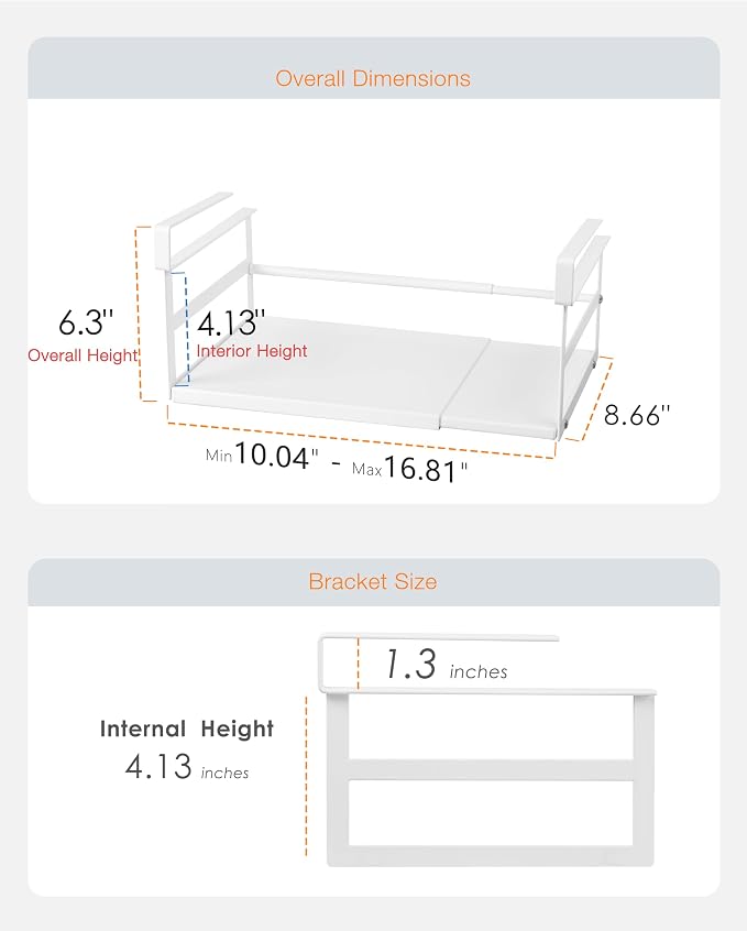 Under Shelf Storage Basket, 2-Pack Under Cabinet Shelf Organizer | Expandable Hanging Basket Holds 35 lbs Add-On Kitchen Pantry Cupboard Counter Laundry 10.04-16.81" W x 8.66" Dx 4.13" H - Image 3