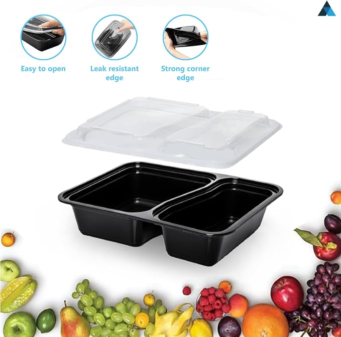 50 Pcs- 2 Compartment Meal Prep Containers Reusable with Lids, Microwave and Freezer Safe Stackable Bento Box- 30oz - Image 3