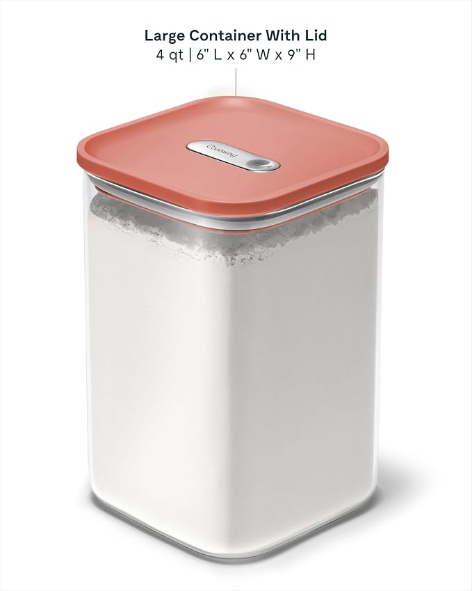 Caraway 4qt Glass Airtight Food Storage Containers with Lids | Non-Toxic, Stackable, Space-Saving Airtight Containers for Pantry, Dry Goods, 6 Pack, Perracotta - Image 3
