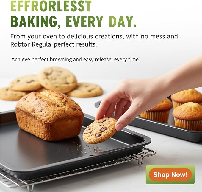 NutriChef 10-Piece Nonstick Kitchen Oven Baking Pans - Premium & Stylish Non-Stick Carbon Steel - Commercial Grade Restaurant Quality Metal Bakeware with Silicone Handles - Easy to Clean, NCSBS10S - Image 3