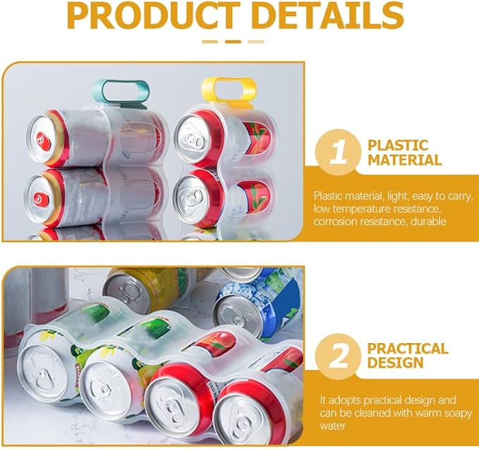 ULTECHNOVO 3pcs Portable Soda Can Organizer Refrigerator Shelf Beer Can Holder with Carrier Handle for Juice Drink Beer Fridge Storage Sliding Rack - Image 5