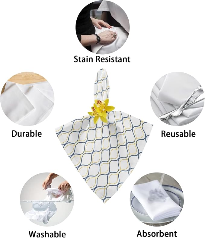 Geometric Cloth Napkins Set of 8 - Washable Dinner Napkins Reusable Table Napkins for Party Weeding Dining Table Setting Decoration,Blue Yellow Abstract Minimalistic Water Ripples Stripes Oversized - Image 6