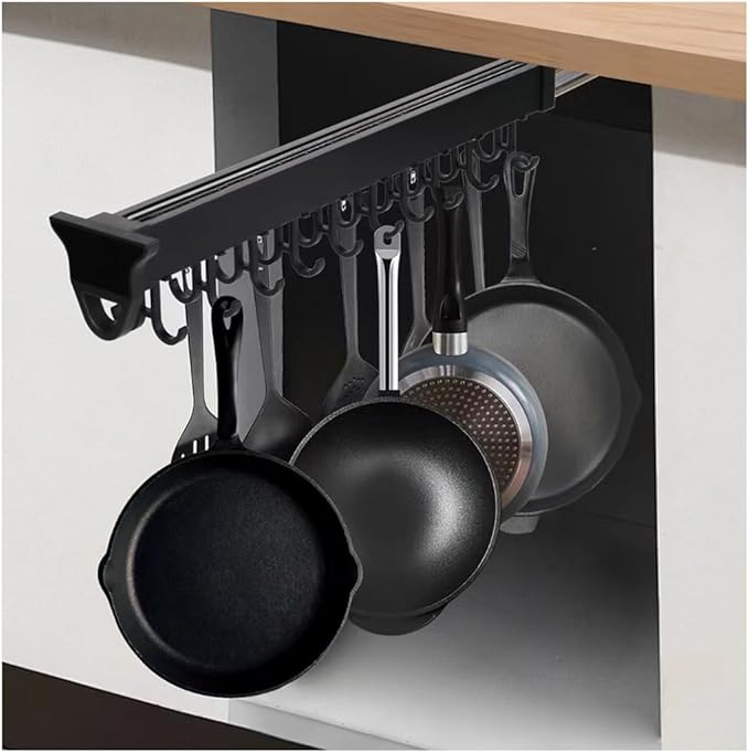 Hanging Pot Rack with 10 Hook for Cabinet 22" Pull Out Pot and Pan organizer Adjustable Pot Racks with Sliding Rail Storage Utility Rack Used for Kitchen/Closet/Cupboard,Load 75LBS by amhyicho
