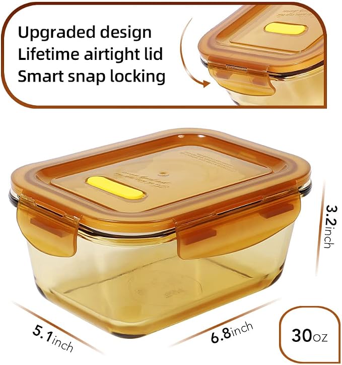 DAS TRUST Amber Glass Meal Prep Containers Microwave Safe Meal Prep Bowls Glass Food Prep Containers with Lid for Adult Meal Prep Bento Boxes - Image 2