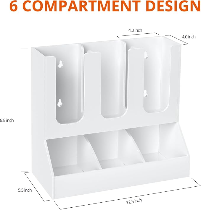 Richboom Cup and Lid Organizer, 6 Compartments with 2 Removable Dividers Coffee Station Countertop Cup Dispenser Condiment Organizer Accessories Caddy for Breakroom, Office, Home - White - Image 2