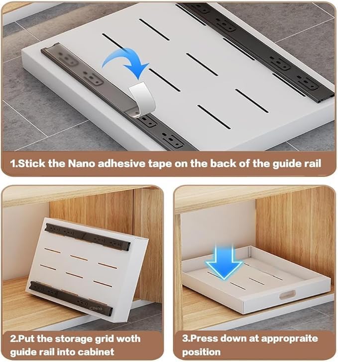 bealy 21'' Deep Cabinet Organizer Adhesive, 10'' Wide Pull Out Cabinet Organizer for Face Frame or Frameless Cabinets, Roll Out Shelves for Kitchen Cabinets, Pantry Shelves, Bathroom, 2 Pack - Image 2