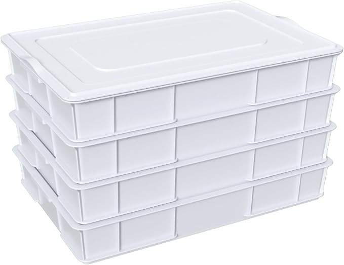 4-pack Stackable Dough Proofing Boxes with a Lid, Pizza Proofing Dough Trays, White, Commercial Grade, 23.7'' x 16.22'' x 3.74'' - Image 2