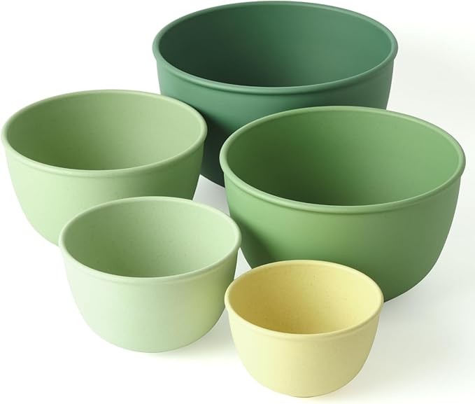 Bamboozle Mixing Bowls | 5 Piece Plant-Based Nesting Bowl Set | Matte Finish | Multi-Color | Dishwasher and Microwave Safe | Fresh Guacamole by Bamboozle
