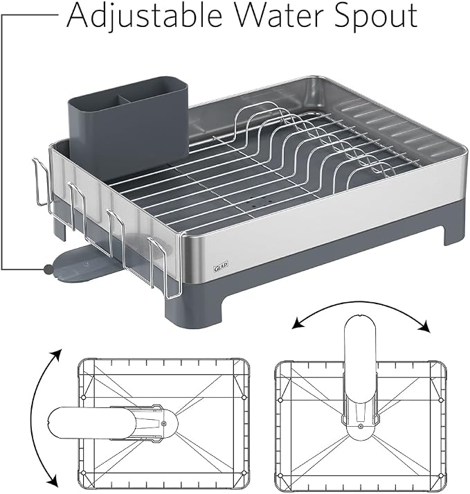 Glad Stainless Steel Dish Drying Rack - Large Space Saving Dish Drainer with Removable Cutlery Holder - Rust-Resistant Metal Rack with Adjustable Drain Spout for Kitchen Countertops, (12.6”W x 17.7”L) - Image 3